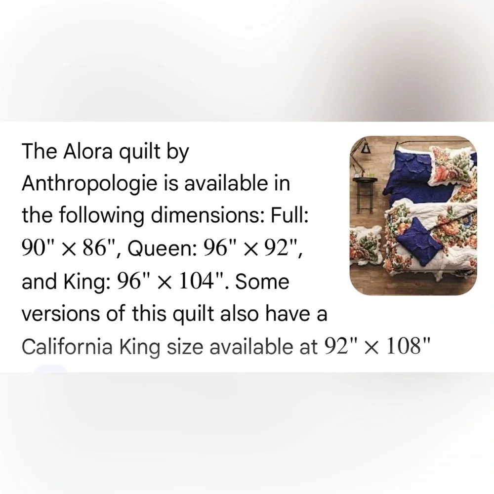 Anthropologie Alora Cotton Cashmere Quilt Size Cal King NIP
